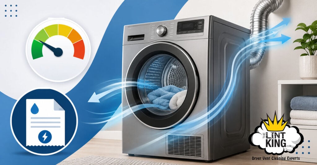 Dryer efficiency concept showing airflow and energy savings.